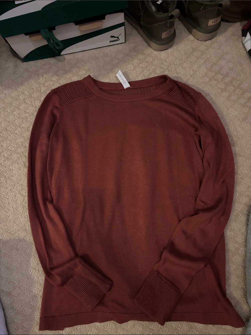 Lululemon women’s Long-Sleeve Crewneck cashmere blend Sweater in Rust sz 4
